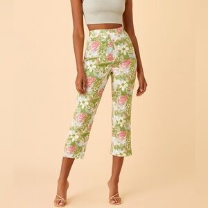 REFORMATION Pinegrove Linen Pants Women’s Size 2 Floral Print High Rise Cropped